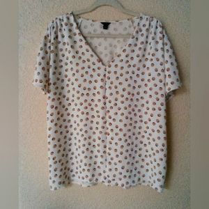Ann Taylor Polka Dot Blouse White/Tan